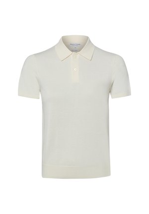 Polo à manches courtes, blanc cassé, avec col et patte à deux boutons, en tissu fin tricoté.