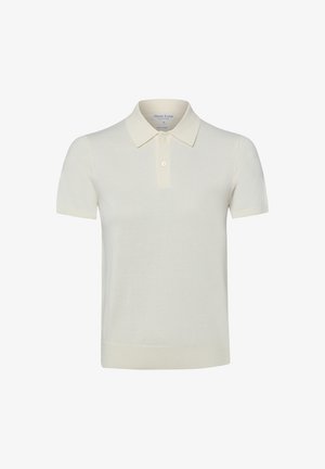 Polo à manches courtes, blanc cassé, avec col et patte à deux boutons, en tissu fin tricoté.