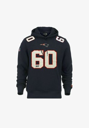 Navy Kapuzenpullover mit Kordelzug, großes weißes "60" auf der Vorderseite, rote Akzente und Teamlogo. Ribbed Bündchen und Saum, weiche Stofftextur.