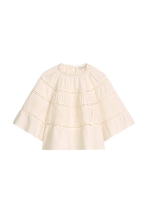 Marc O'Polo, BLOUSE, FLARED SHAPE, ROUND NECK, EMBROIDERY DETAILS, SHORT SLEEVE, SOLID - Bluse - white cotton