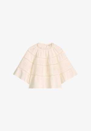 Marc O'Polo, BLOUSE, FLARED SHAPE, ROUND NECK, EMBROIDERY DETAILS, SHORT SLEEVE, SOLID - Bluse - white cotton