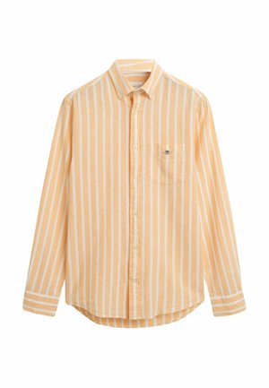 Lichtoranje en witte gestreepte langewaarme shirt van katoen, met een button-down kraag en een borstzak met een klein logo.