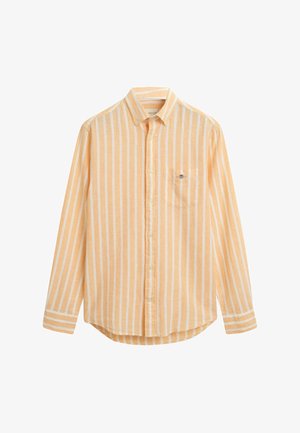 Lichtoranje en witte gestreepte langewaarme shirt van katoen, met een button-down kraag en een borstzak met een klein logo.