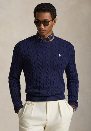 CABLE KNIT COTTON SWEATER - Pulóver - hunter navy