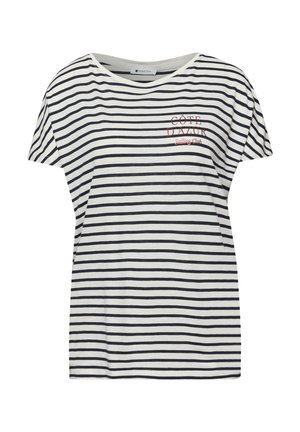 Chemise à manches courtes à rayures blanches et noires avec le texte "Côte D'Azur Sailing Club" sur le côté gauche supérieur de la poitrine.