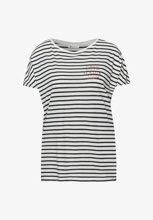 Chemise à manches courtes à rayures blanches et noires avec le texte "Côte D'Azur Sailing Club" sur le côté gauche supérieur de la poitrine.