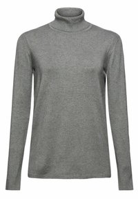 Grijze coltrui gemaakt van zachte stof met lange mouwen, geribde hals en manchetten, gladde textuur en nauwsluitende pasvorm.