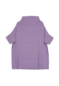 Luźna koszula z krótkim rękawem w kolorze lawendowym, uszyta z miękkiej tkaniny. Posiada złożony kołnierzyk oraz gładką fakturę.