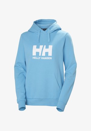 Jasnoniebieska bluza z kapturem wykonana z bawełny, z przednią kieszenią. Posiada duże białe logo "HH" oraz napis "HELLY HANSEN". Zawiera kaptur ze sznurkiem.