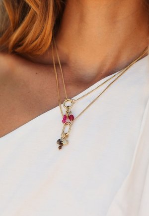 My Jewellery, SUNROCKS NECKLACE WITH SUN AND PINK BEADS - Collar - goud verguld stainless steel