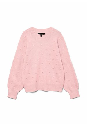 Pull long à manches longues rose clair avec un motif de pois texturé, des poignets côtelés, un ourlet et un col rond.