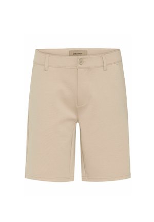 Beige shorts van een katoenen mixstof, met een rechte snit, stiksels, een knoopsluiting aan de voorkant en zijzakken.