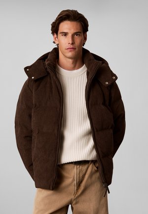 Calvin Klein Jeans, CORDUROY HOODED DOWN PUFFER JACKET - Пухено яке - dark coffee