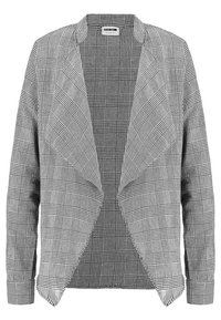 Černobílý kosočtvercový blazer s volně drapovaným předním dílem, dlouhými rukávy a texturovaným vzorem. Pozoruhodný díky svému přizpůsobenému designu.