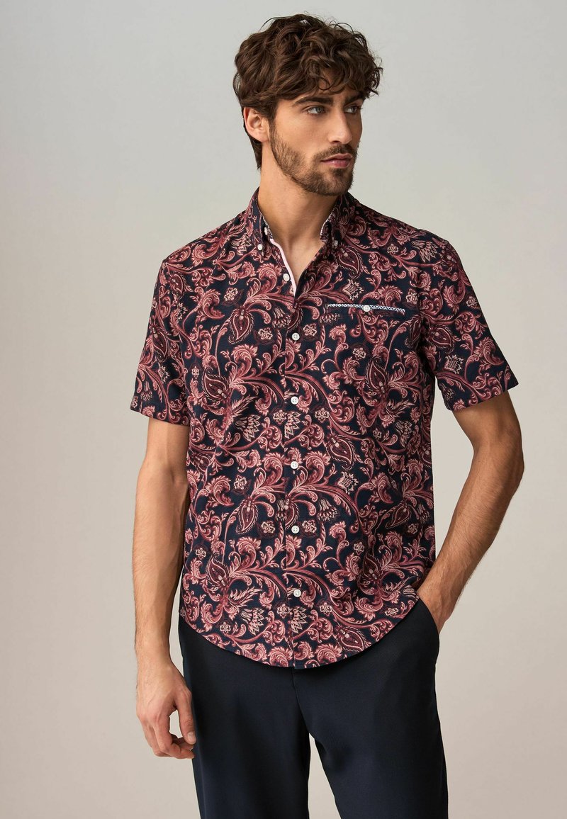Next REGULAR FIT-SHORT SLEEVE TEXTURED FLORAL PRINTED - Ing - navy blue
