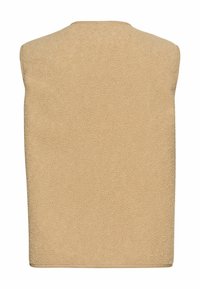 Beige Fleece-Top ohne Ärmel mit einer weichen Textur, geradem Schnitt und rundem Ausschnitt. Keine sichtbaren Muster oder Hardware-Details.