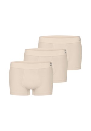 Beige herreboxershorts i et sæt af tre, lavet af blødt stof med en glat tekstur; har et logo på taljen.