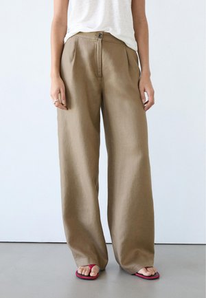 Massimo Dutti LINEN WIDE-LEG ELASTICATED - Bukser - light green