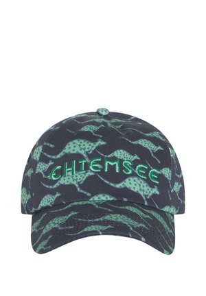 Dark blue cap with green kangaroo patterns and green embroidered "CHIEMSEE" text on the front.