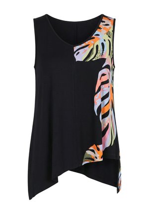 Angel of Style, A-LINE LONG TOP, HALF WITH LEAF PATTERN, ASYMMETRIC HEM - Top - black