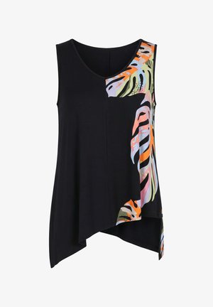 Angel of Style, A-LINE LONG TOP, HALF WITH LEAF PATTERN, ASYMMETRIC HEM - Top - black
