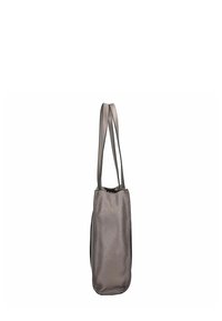 Sac fourre-tout en cuir gris avec une surface texturée, doté de longues poignées et d'une forme verticale élancée. Pas de matériel ni d'accents visibles.