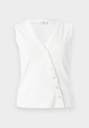 Top bianco senza maniche realizzato in tessuto a coste, con scollatura a V, bottoni laterali per la chiusura e una vestibilità slim.