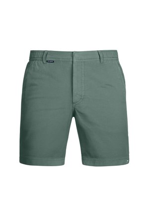 Light green shorts made of textured fabric, featuring a standard fit, front pockets, and a subtle label on the waistband.