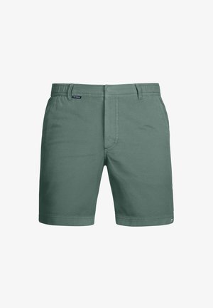 Light green shorts made of textured fabric, featuring a standard fit, front pockets, and a subtle label on the waistband.