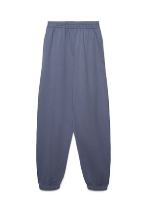 Pantaloni da jogging legggeri grigi con vita elastica e polsini elastici, dotati di tasche laterali e una texture liscia e morbida.