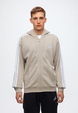 adidas Sportswear, ESSENTIALS 3-STRIPES FRENCH TERRY FULL-ZIP HOODIE - Суитшърт с цип - khaki three/white