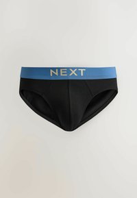 Boxers noirs pour hommes avec une large ceinture bleue portant le mot "NEXT" en lettres capitales beiges.