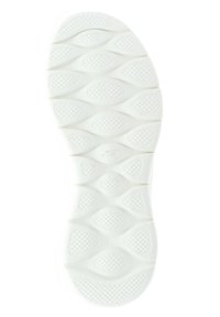 Vit gummisul med en strukturerad design som har varierande former och mönster för grepp, med fokus på rundade kanter och tractionpunkter.