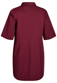 Bordeauxkleurig polo-shirt met korte mouwen en een kraag, van achteren weergegeven, met een rechte zoom en een gladde stof.