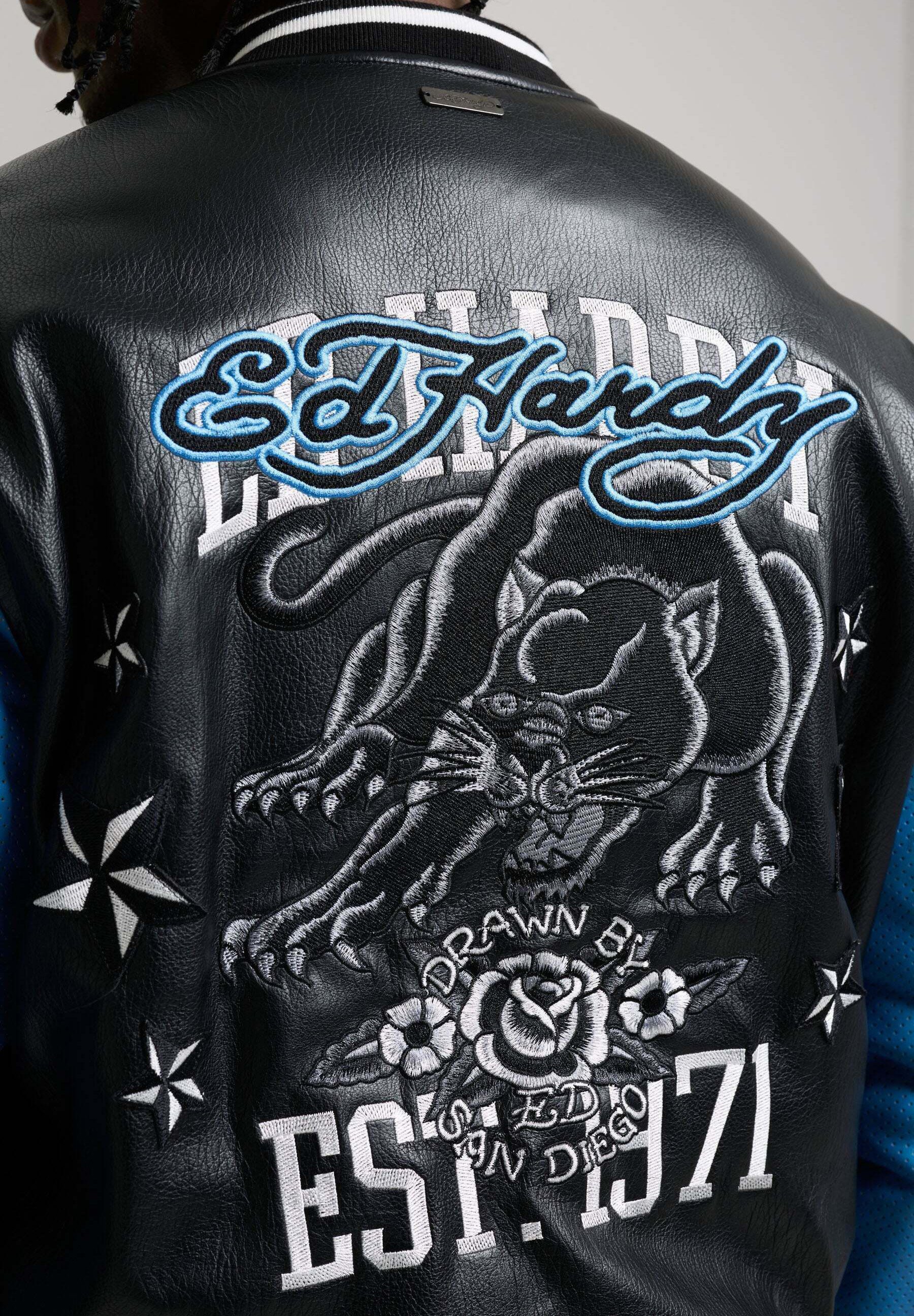 Ed Hardy MENS 1971 PANTHER PU VARSITY BOMBER - Faux leather jacket