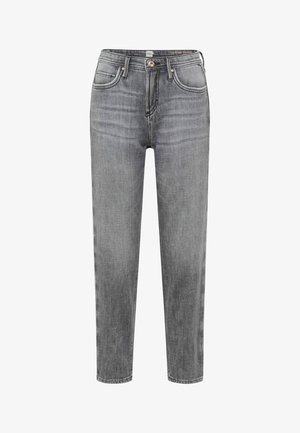 Grijze denim jeans met een rechte pijp, voorzien van een knoopsluiting, vijf zakken en subtiele vervaging in de stof.