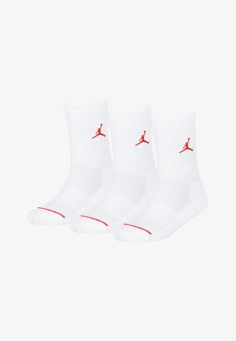 Tre paia di calzini bianchi a costine realizzati in misto cotone, con accenti rossi, una texture a coste e un logo Jumpman ricamato rosso.