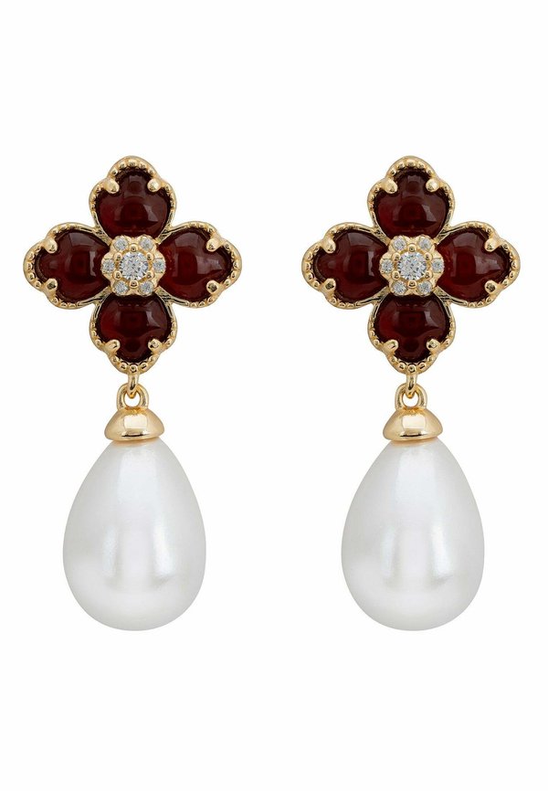FLOWER CLOVER PEARL DROP  CARNELIAN  - Earrings2