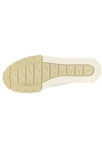 Rubberen schoenzool met een gestructureerd, gegolfd patroon in lichtbeige, voorzien van meerdere tractie-elementen voor grip en ondersteuning.