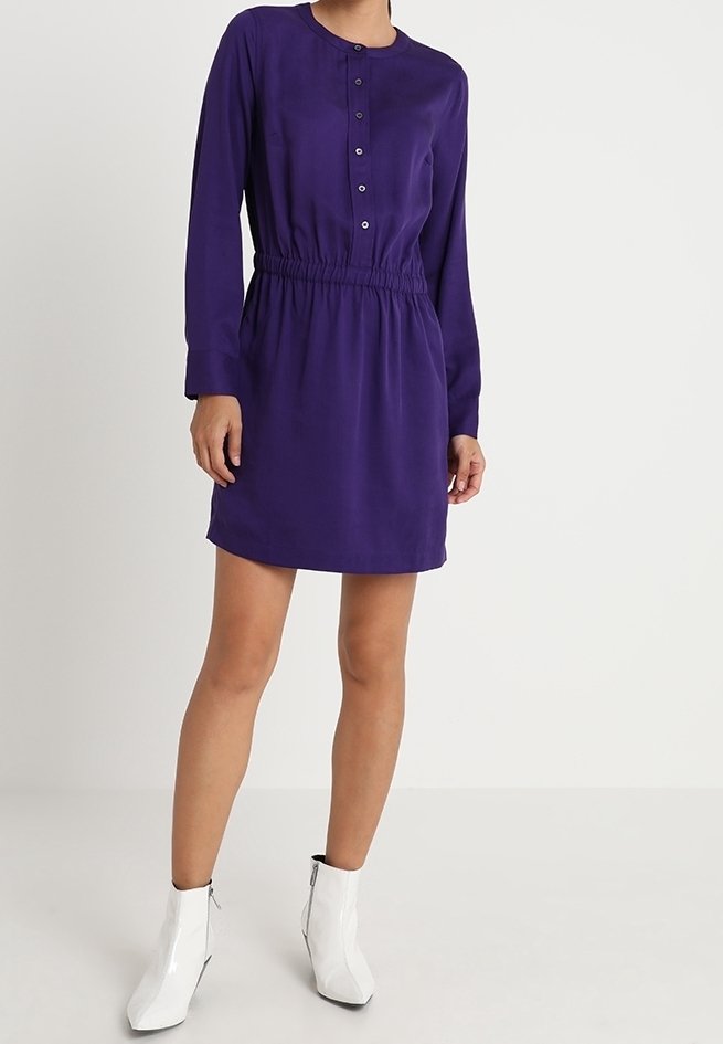 strapless open back dress Calvin Klein Deep Purple Bell 3/4 Sleeve Sheath Dress