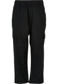 Pantalons cargo noirs avec une taille élastique, dotés de poches latérales, d'une coupe décontractée et d'un tissu doux et léger.