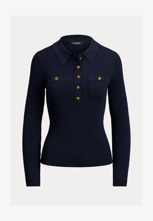 Lauren Ralph Lauren, RIB KNIT LONG SLEEVE POLO - Džemper - lauren navy