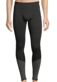 Leggings thermiques noirs en tissu doux et extensible. Caractéristiques d'un design coloré avec des accents gris foncé sur les bas des jambes.