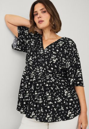 Ellos Plus collection TUNIKA MIT V-AUSSCHNITT. - Bluse - schwarz mit blumen