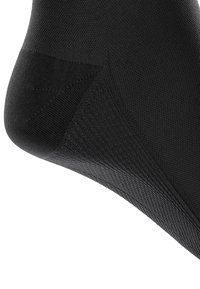 Black sock with a textured knit pattern. Features reinforced heel and toe areas for durability and support.