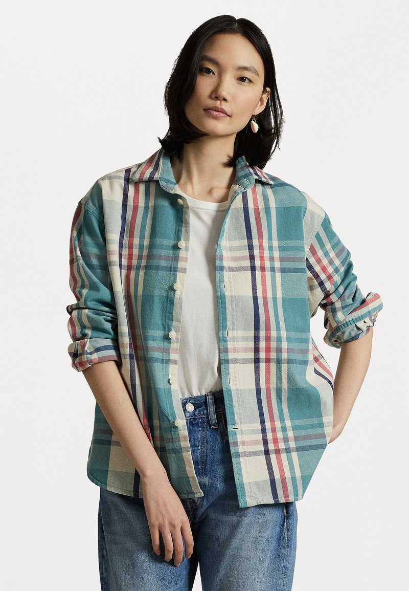 Polo Ralph Lauren - LONG SLEEVE BUTTON FRONT - Button-down blouse - cream/seafoam multi, Enlarge