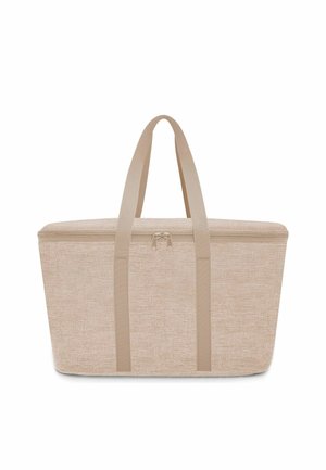 Sac isotherme rectangulaire beige avec deux longues poignées et une fermeture à double zip sur le dessus.