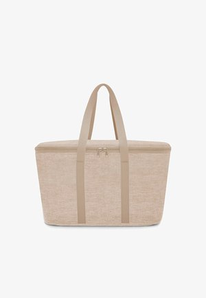 Sac isotherme rectangulaire beige avec deux longues poignées et une fermeture à double zip sur le dessus.
