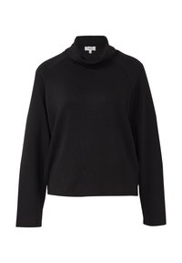 Maglia a collo alto nera con maniche lunghe, realizzata in tessuto morbido, caratterizzata da una vestibilità comoda e design con maniche raglan.