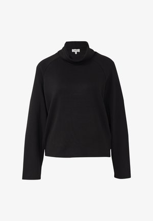 Zwarte coltrui met lange mouwen, gemaakt van zachte stof, met een ontspannen pasvorm en raglanmouwontwerp.